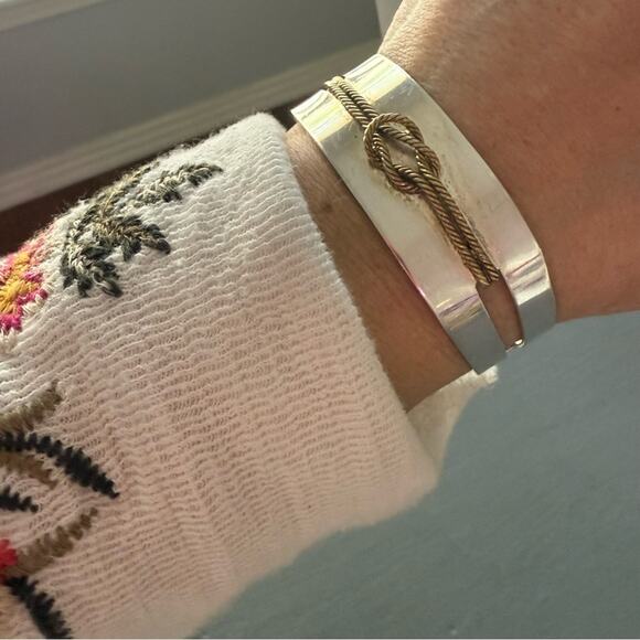 Taxco 925 Sterling Silver & Brass Rope Cuff Bracelet - Picture 2 of 10